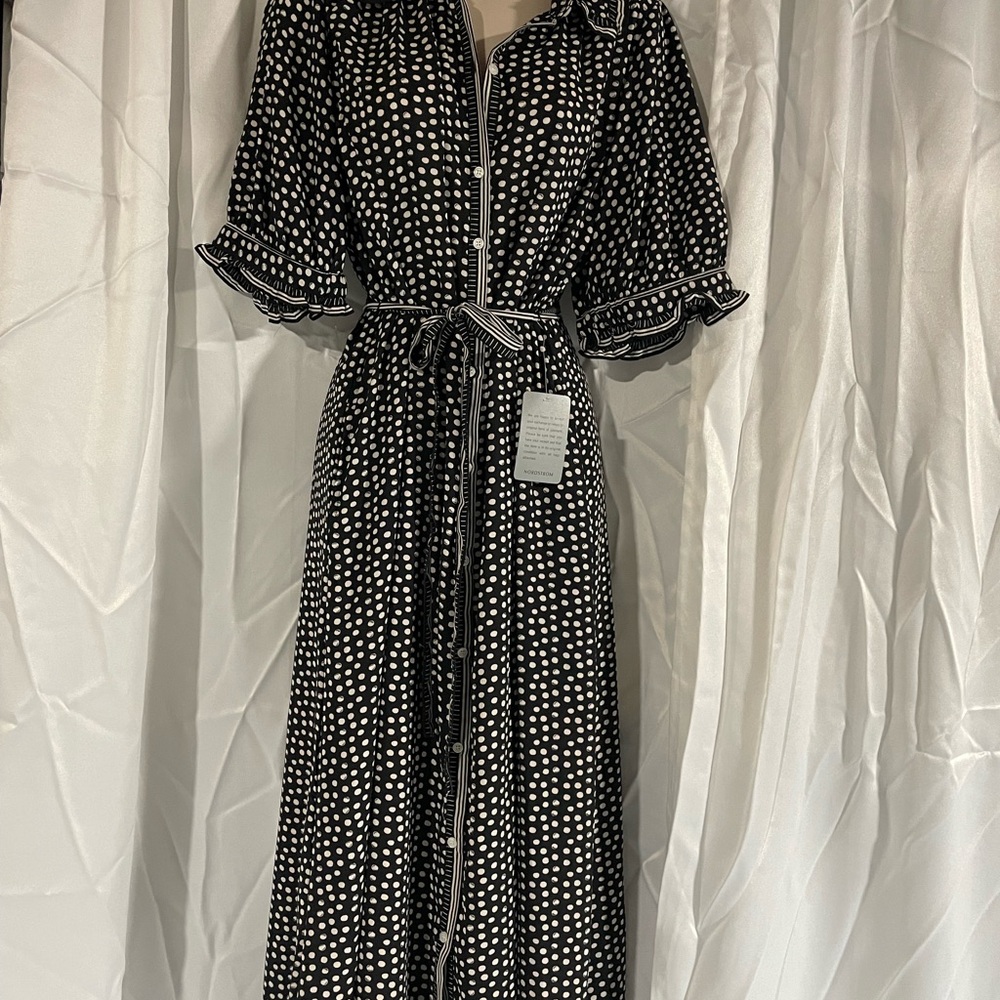 Max Studio Black and White Polka Dot Midi Dress